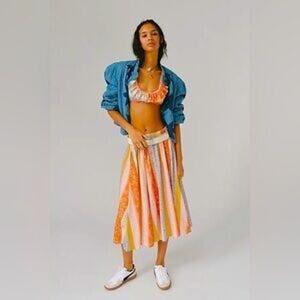 Free People As It Was Two Piece Skirt Set In Oak Multi Tropical Print Size M
